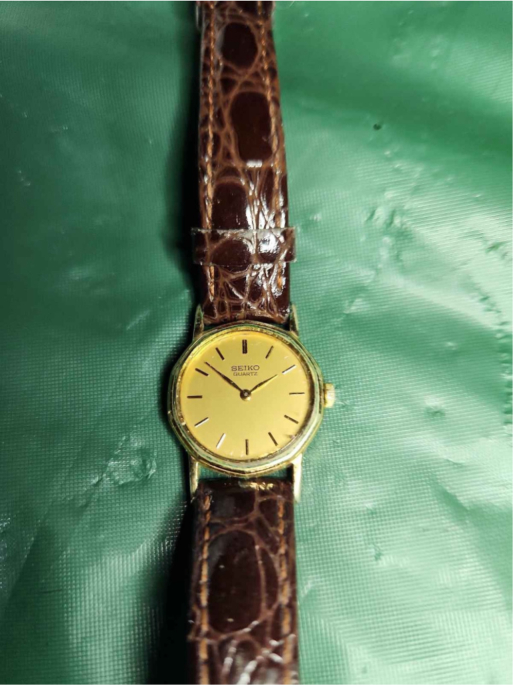 Seiko Quartz Ladies Watch Gold Tone Brown Leather Band